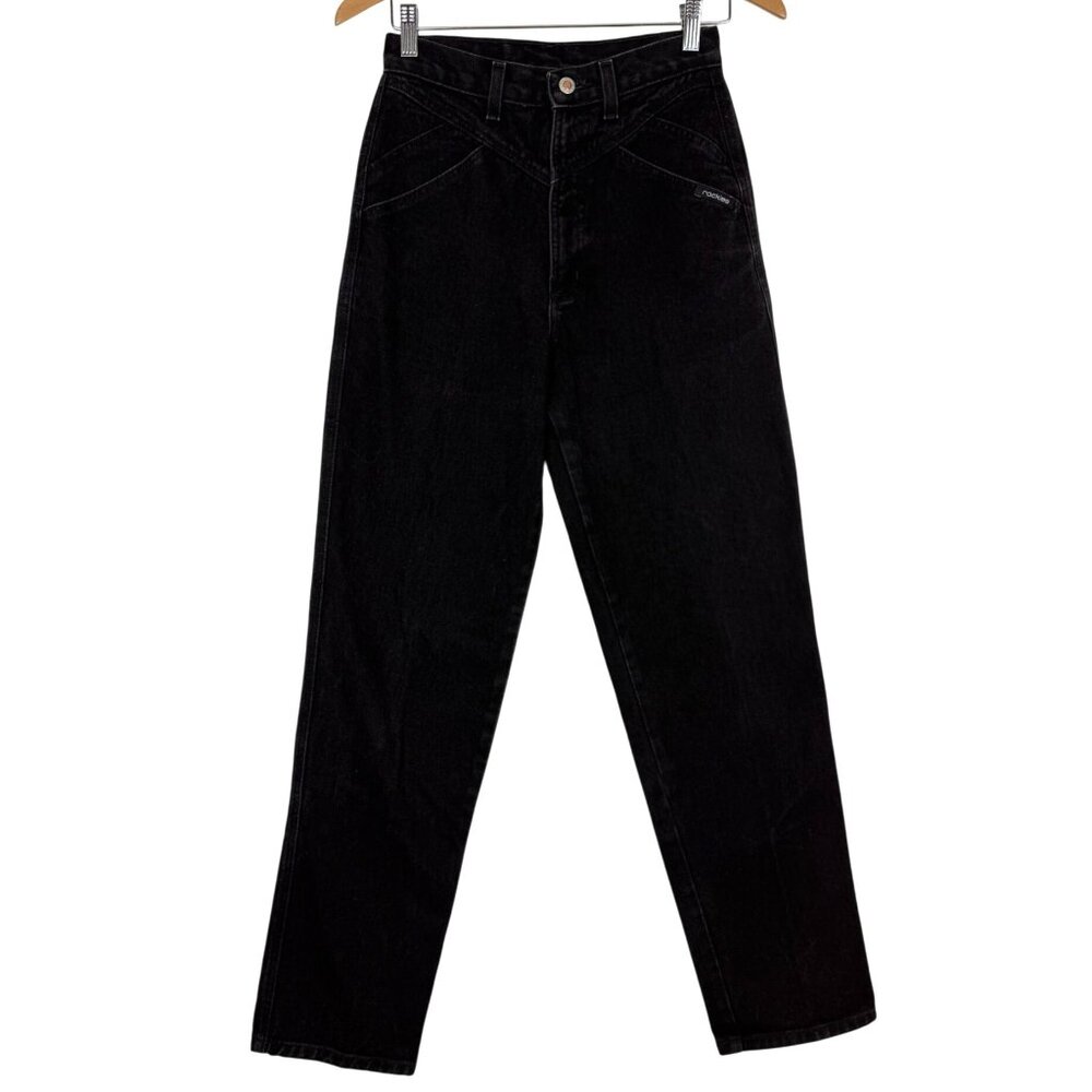 Vtg Rockies Western Black Denim Jeans 28 Cotton High-Waist Bareback 32 Inseam - Picture 1 of 10